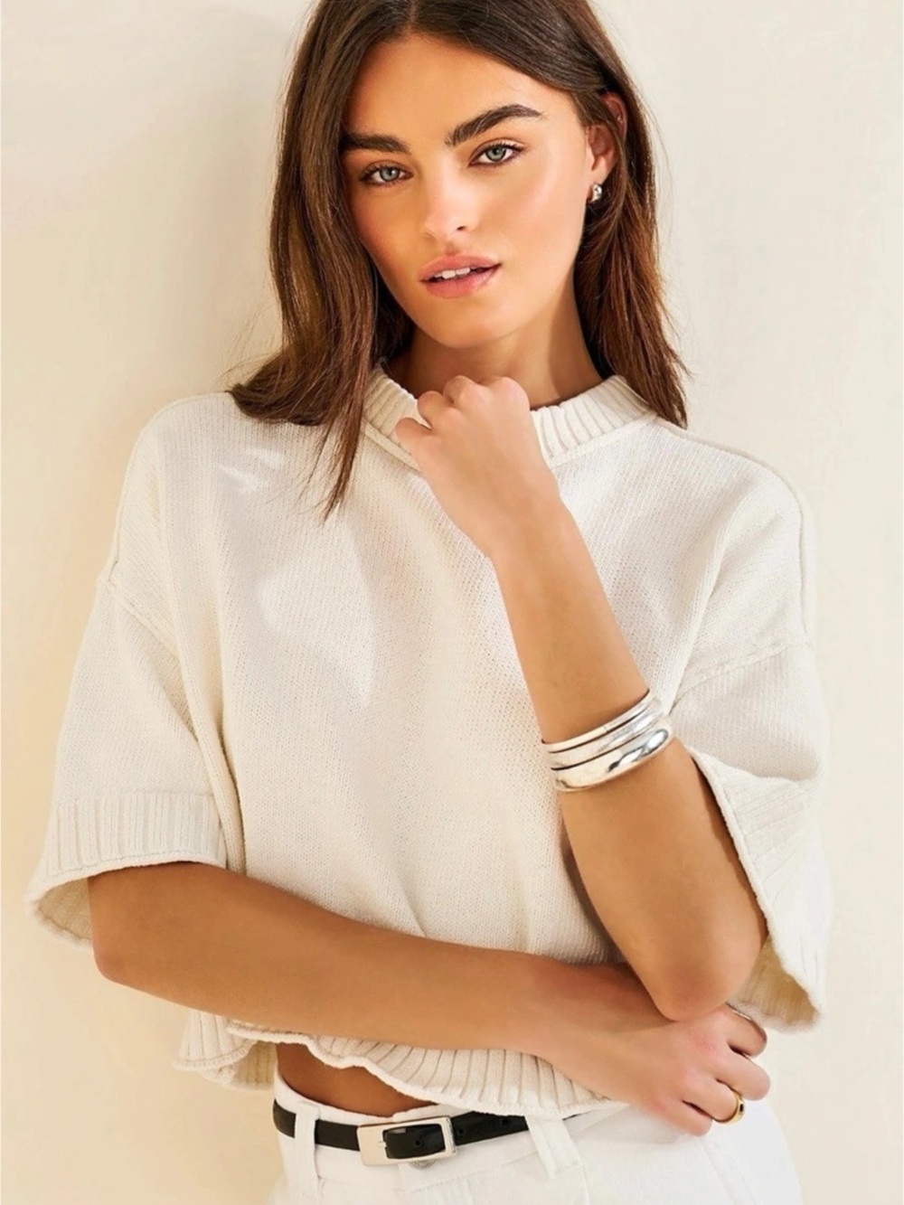 Anthropologie The Goldie Cotton Crewneck Sweater